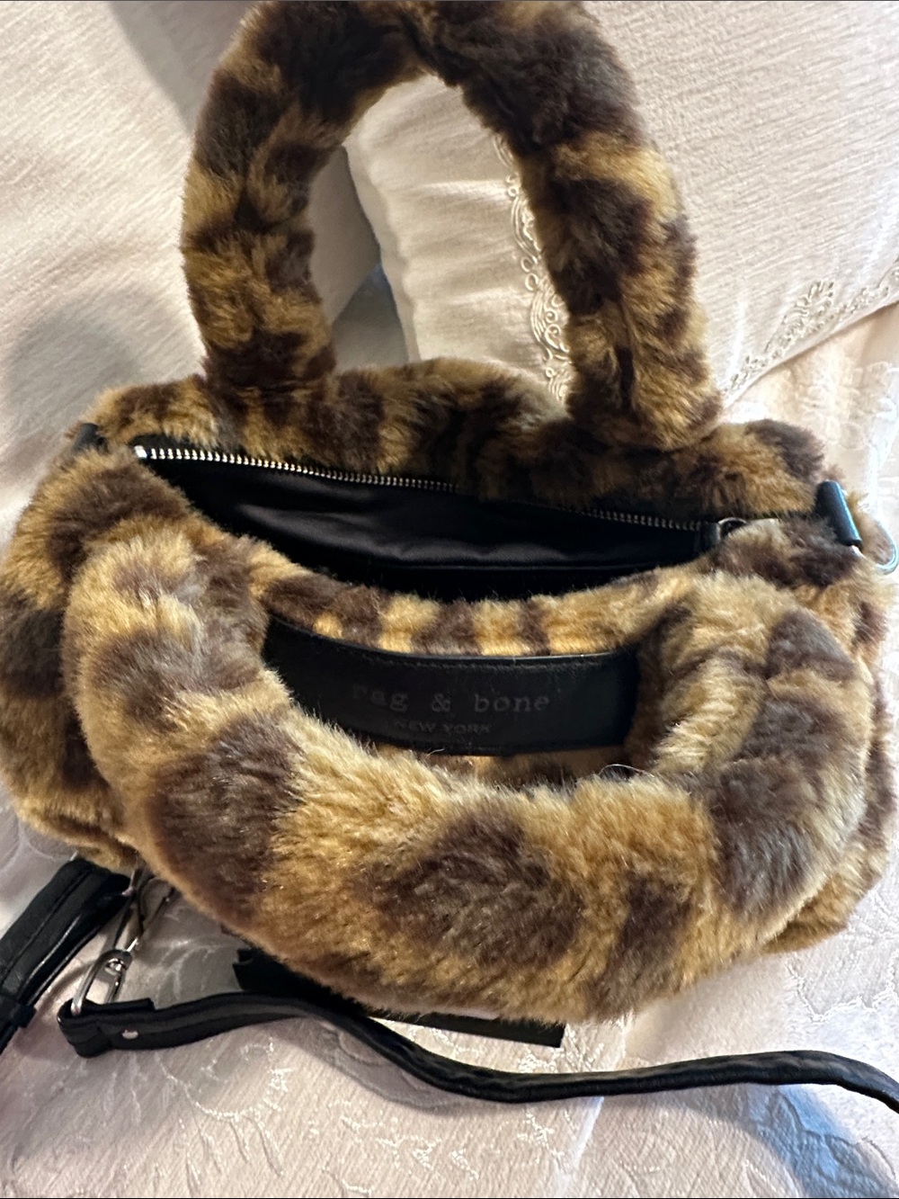 rag & bone Leopard Print Faux Fur Small Tote in Brown and Black - Picture 4 of 6